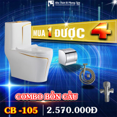 Combo Bồn Cầu Trắng Viền Vàng CODOR CB105